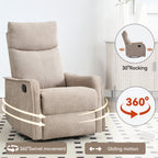 Heat Massage Manual Recliner Chair with Rocker and Swivel in Fabric for Living Room, Khaki - Grand Goldman Shop