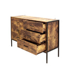 Industrial Style 6 Drawer Double Dresser,Rustic Brown Wood Storage Dresser Clothes Organizer with Sturdy Steel Frame, Chest with 6 Drawer, Storage Cabinet for Bedroom, Living Room - Grand Goldman Shop