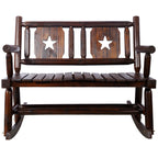 Outdoor Wood Rocking Bench Carbonized Double Rocking Chair for 2 Persons with Wide Curved Seat, Porch Rocker for Porch, Garden, Backyard, Rustic Brown - Grand Goldman Shop