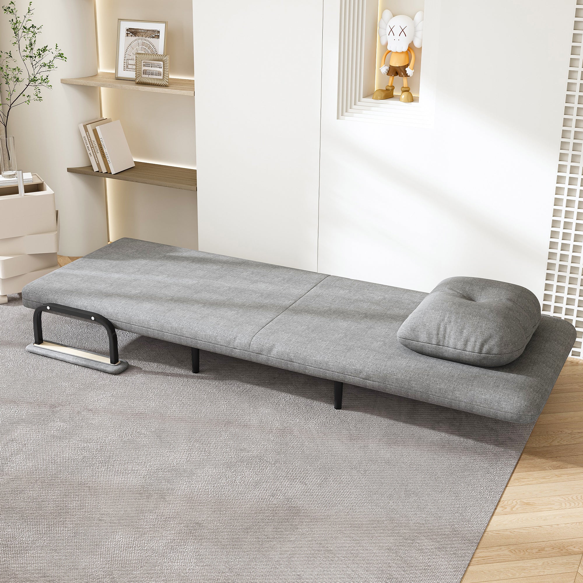 Folding Sofa Bed 5-in-1 Convertible Chair with Adjustable Backrest and Pillow, Grey Flannelette, Compact Design - Grand Goldman Shop