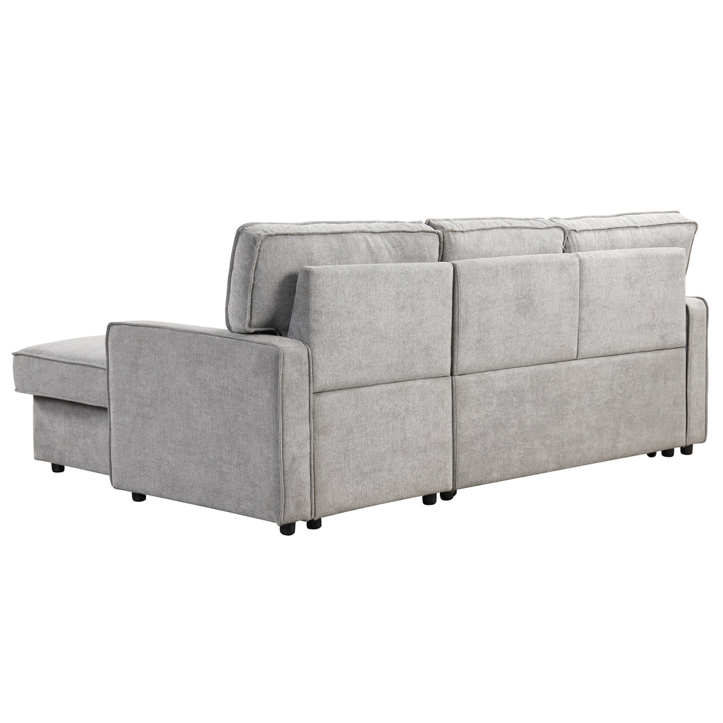 U_STYLE Upholstery Sleeper Sectional Sofa with Storage Space, USB port, 2 cup holders on Back Cushions(same sku; WY000335AAE) - Grand Goldman Shop