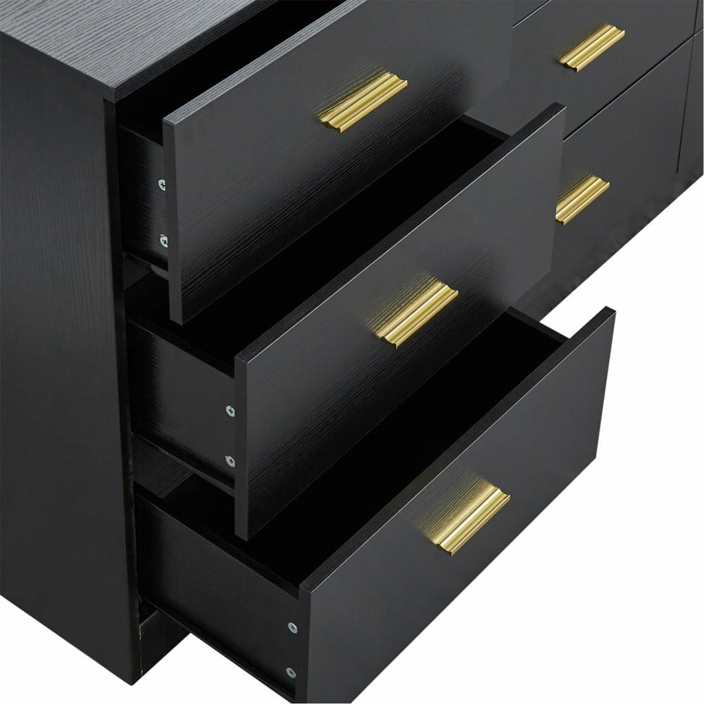 Modern Black 9-Drawer Dresser for Bedroom - Ample Storage Chest of Drawers in Engineered Wood - Grand Goldman Shop