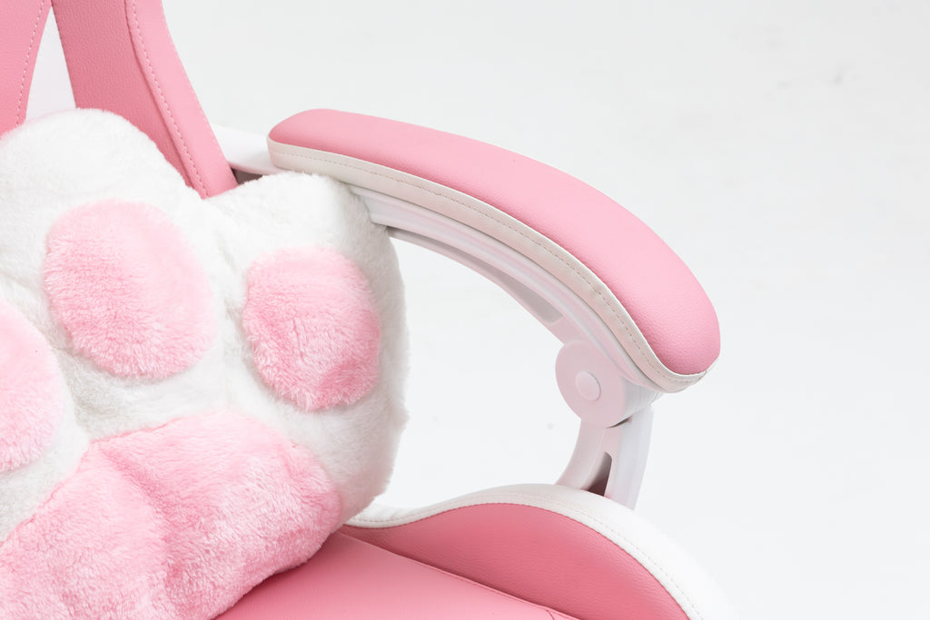 Cat Ears Pink Gaming Chair - Pink PU Leather Ergonomic Reclining Office Chair with Footrest, 310lb Capacity, 6-Position Recli