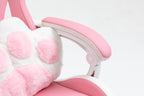 Cat Ears Pink Gaming Chair - Pink PU Leather Ergonomic Reclining Office Chair with Footrest, 310lb Capacity, 6-Position Recli