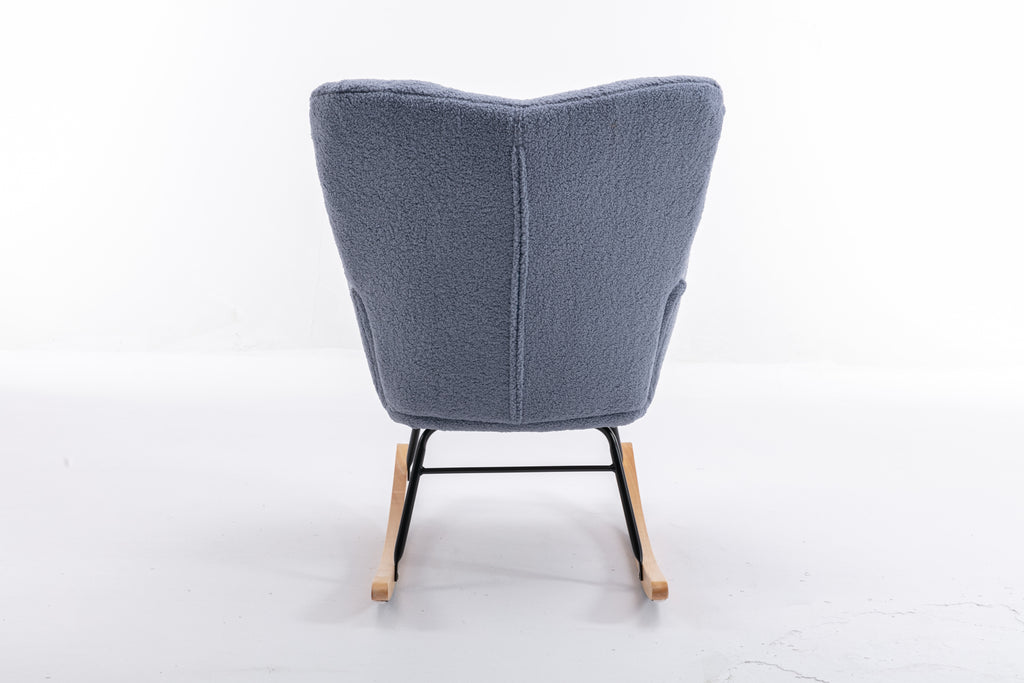 050-Teddy Fabric Rocking Gilder Nursery Chair For Living Room Indoor,Light Blue - Grand Goldman Shop