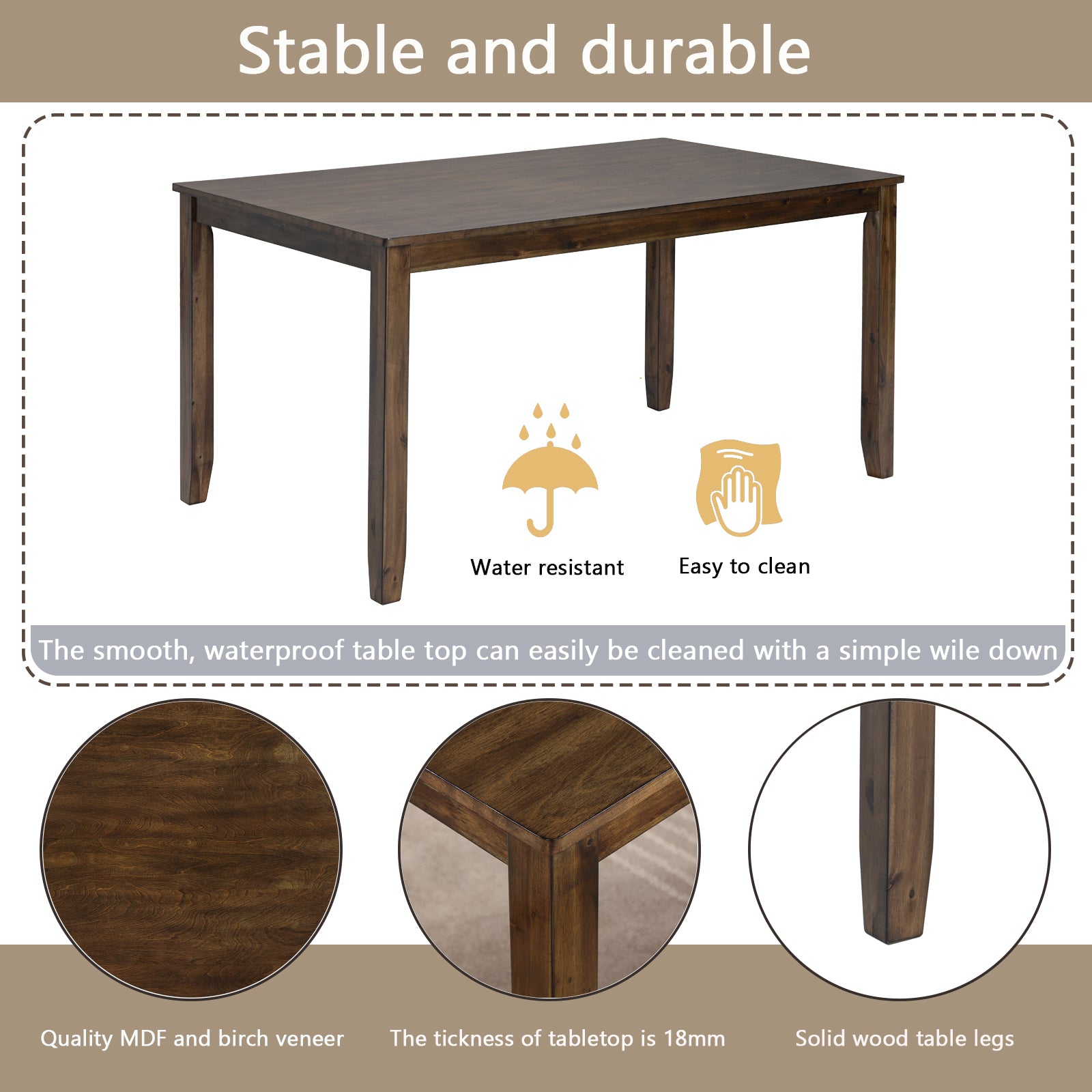 6PCs Kitchen Dining Set, Rectangular Wooden Dining Table with 4 Upholstered Chairs and a Bench, Dining Table Set for 6 People, Living Room, Home Bar and Kitchen, Walnut - Grand Goldman Shop
