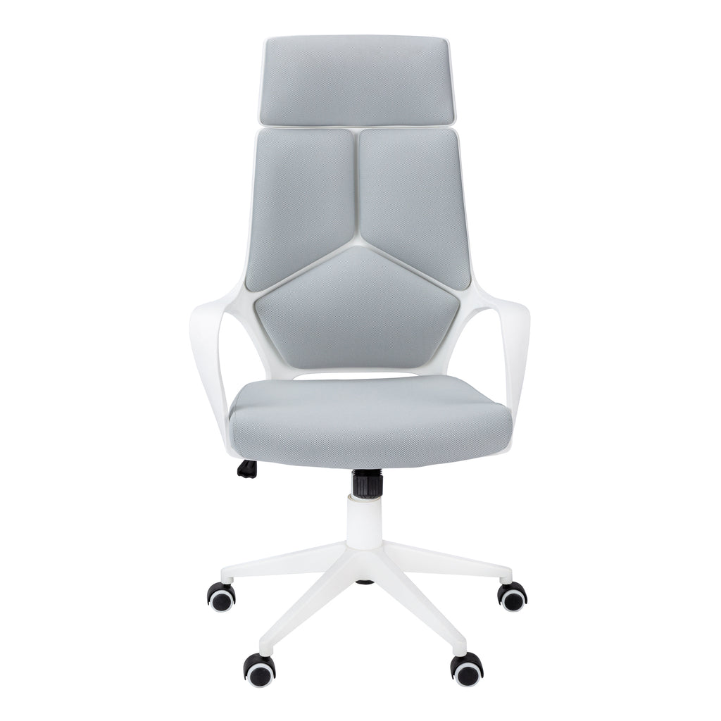 Office Chair, Adjustable Height, Swivel, Ergonomic, Armrests, Computer Desk, Work, Grey Mesh, White Metal, Contemporary, Mode