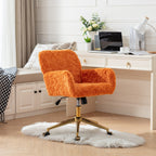 A&A Furniture Office Chair, Artificial Rabbit Hair with Golden Metal Base, Adjustable Swivel Desk Chair, Orange - Grand Goldm