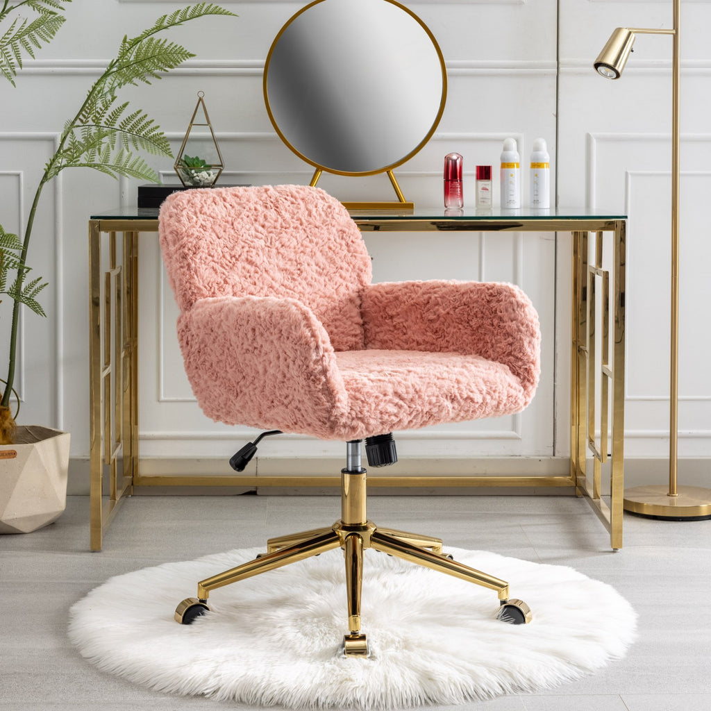 A&A Furniture Office Chair,Artificial rabbit hair Home Office Chair with Golden Metal Base,Adjustable Desk Chair Swivel Offic