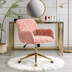 A&A Furniture Office Chair,Artificial rabbit hair Home Office Chair with Golden Metal Base,Adjustable Desk Chair Swivel Offic