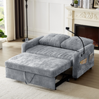 Modern Loveseat Pull-out Sofa Bed with Adjustable Backrest, Cup Holders, Phone Holder, Charging Ports, Side Storage Pockets, Grey Chenille - Grand Goldman Shop