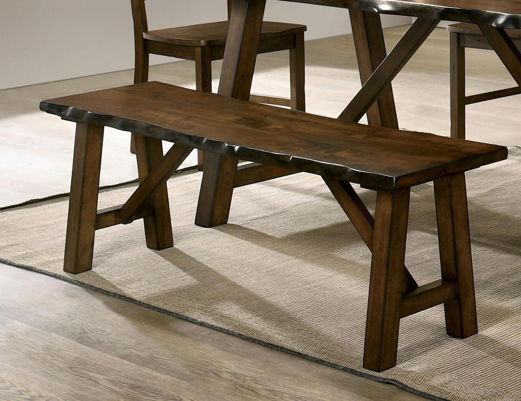 Rustic Walnut Finish 1pc Bench Only Live Edge Design Distressed Wood Seat Dining Room Furniture Solid wood Bench - Grand Goldman Shop