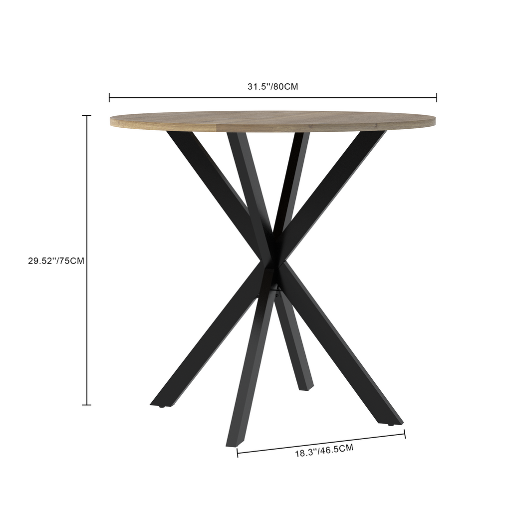 Modern 31.5 Inch Round Dining Table in Rustic Brown with Black Metal Legs, MDF Top for 2-4 People, Compact Kitchen or Dining Room Table - Grand Goldman Shop