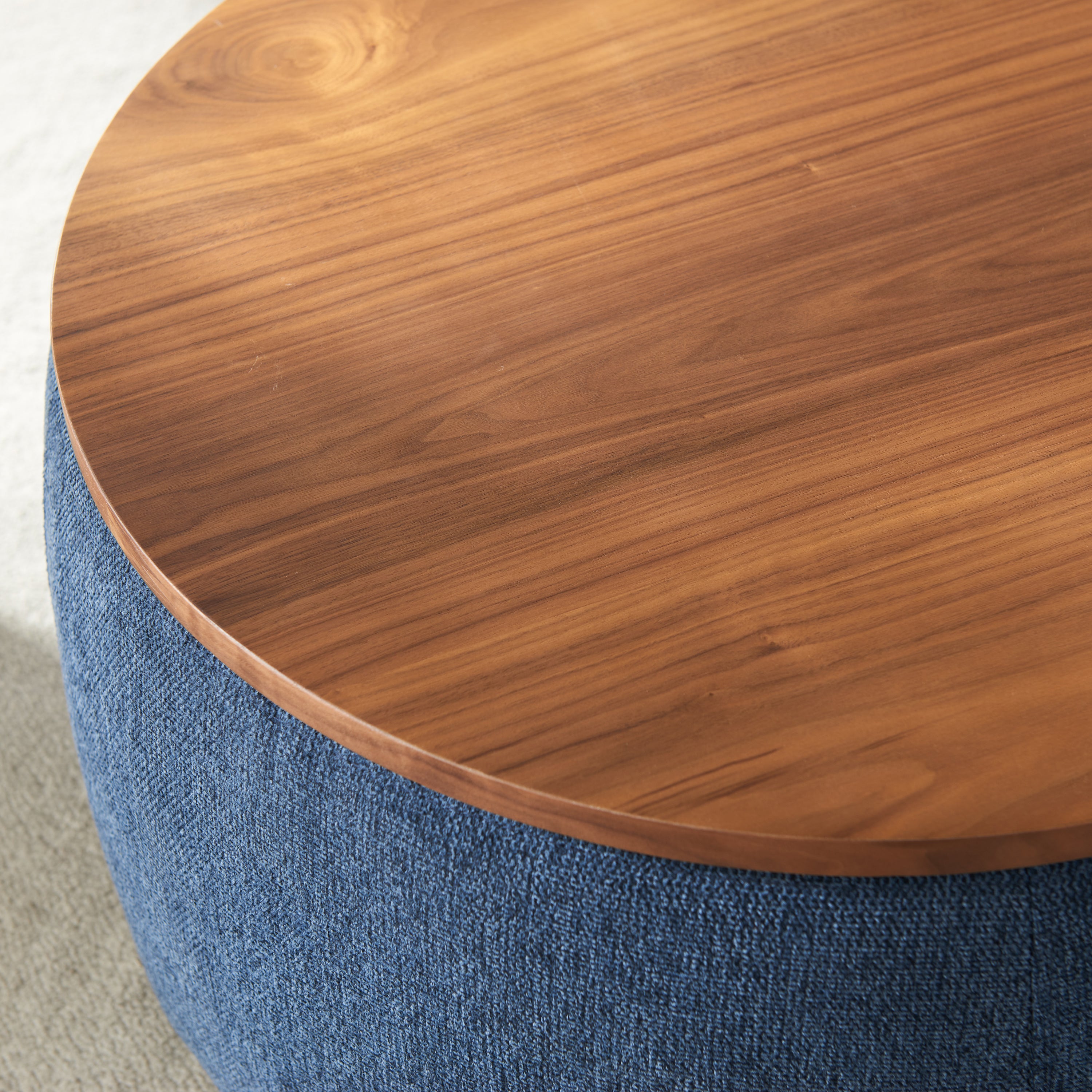Round Storage Ottoman, 2 in 1 Function, Work as End table and Ottoman, Navy (25.5'x25.5'x14.5') - Grand Goldman Shop