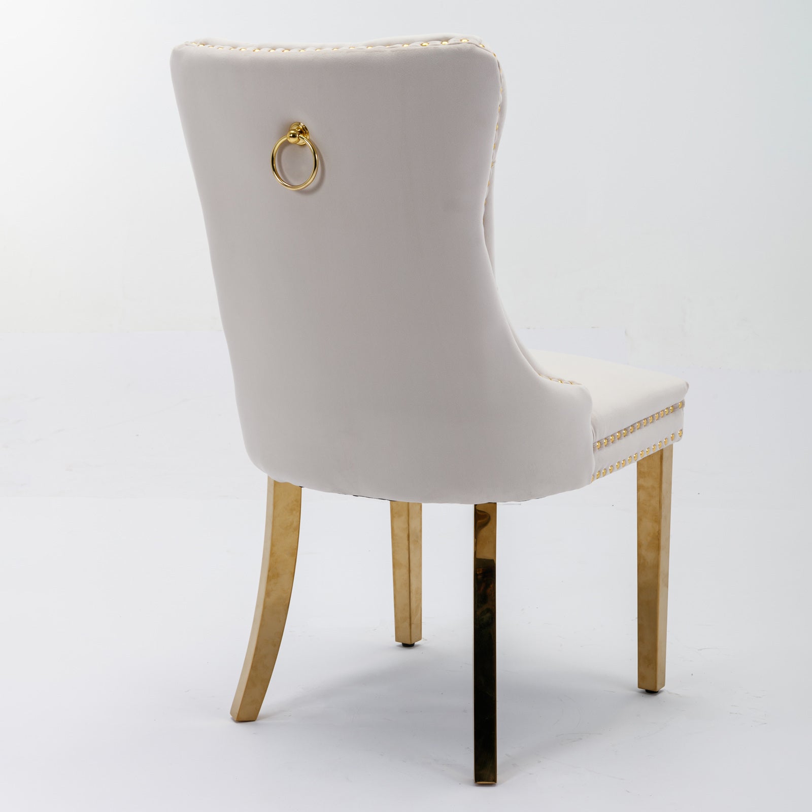 A&A Furniture,Nikki Collection Modern, High-end Tufted Solid Wood Contemporary Velvet Upholstered Dining Chair with Golden Stainless Steel Plating Legs,Nailhead Trim,Set of 2,Beige and Gold, SW1601BG - Grand Goldman Shop