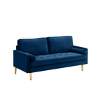 65-inch minimalist velvet sofa with metallic-coloured legs, complete with cushions, suitable for the living room or bedroom. - Grand Goldman Shop