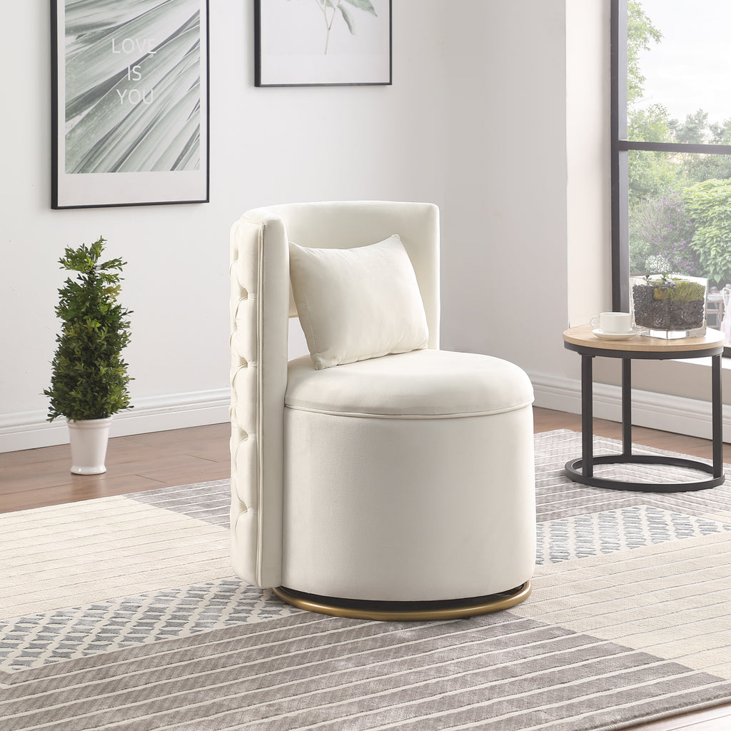 360° Swivel Accent Chair with Storage Function, Velvet Curved Chair with Gold Metal Base for Living Room, Nursery, Bedroom - Grand Goldman Shop