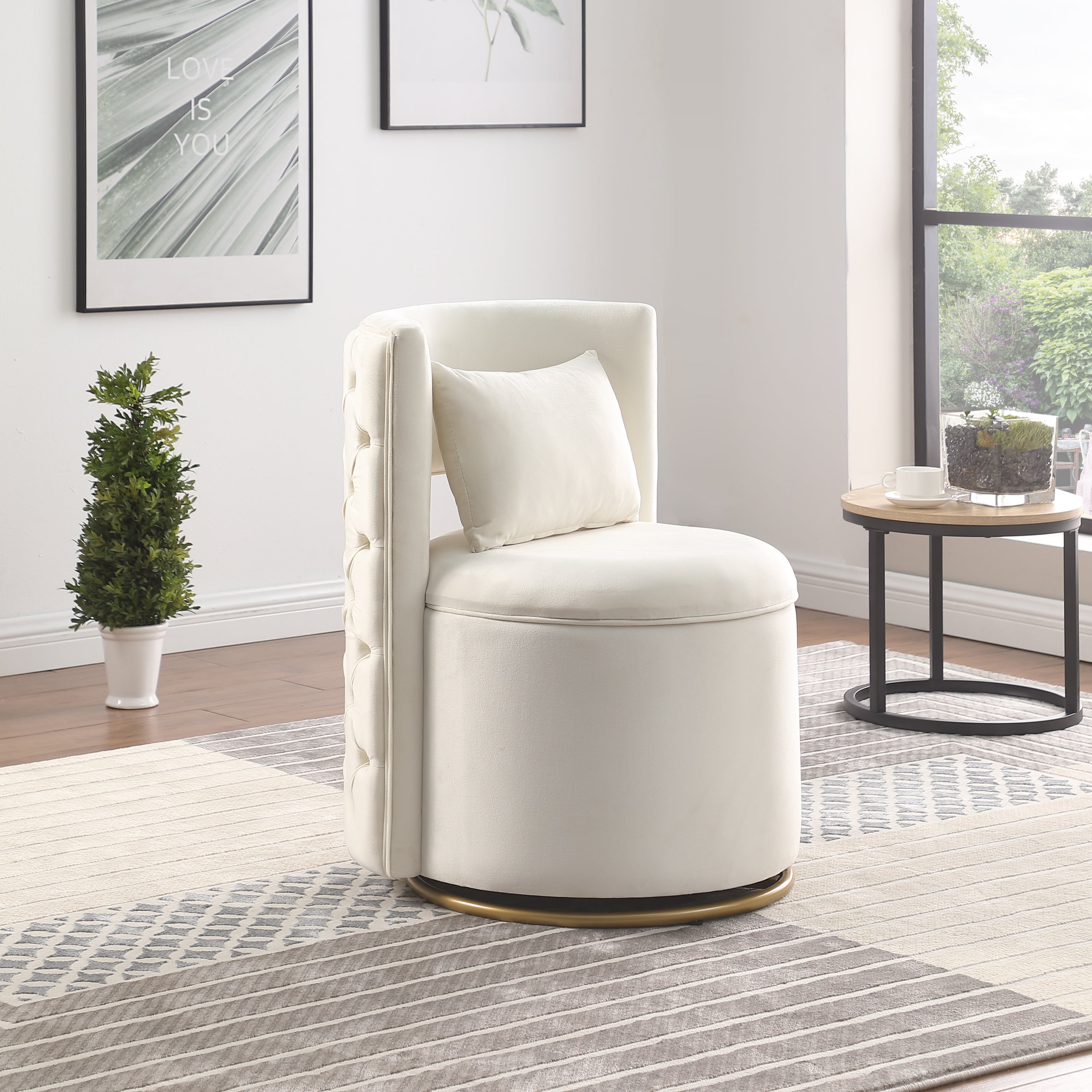 360° Swivel Accent Chair with Storage Function, Velvet Curved Chair with Gold Metal Base for Living Room, Nursery, Bedroom - Grand Goldman Shop