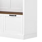 3-in-1 Hall Tree with Overhead Storage Cabinet, 3 Adjustable Side Shelves, 4 Heavy-Duty Hooks, 2 Spacious Drawers, Grooved Back Panel Design, Contrasting Seat Bench, Multifunctional Entryway Organizer - Grand Goldman Shop