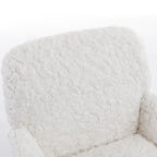 A&A Furniture Artificial Rabbit Hair Office Chair with Golden Metal Base, Adjustable Swivel Vanity Chair, Beige Velvet - Gran