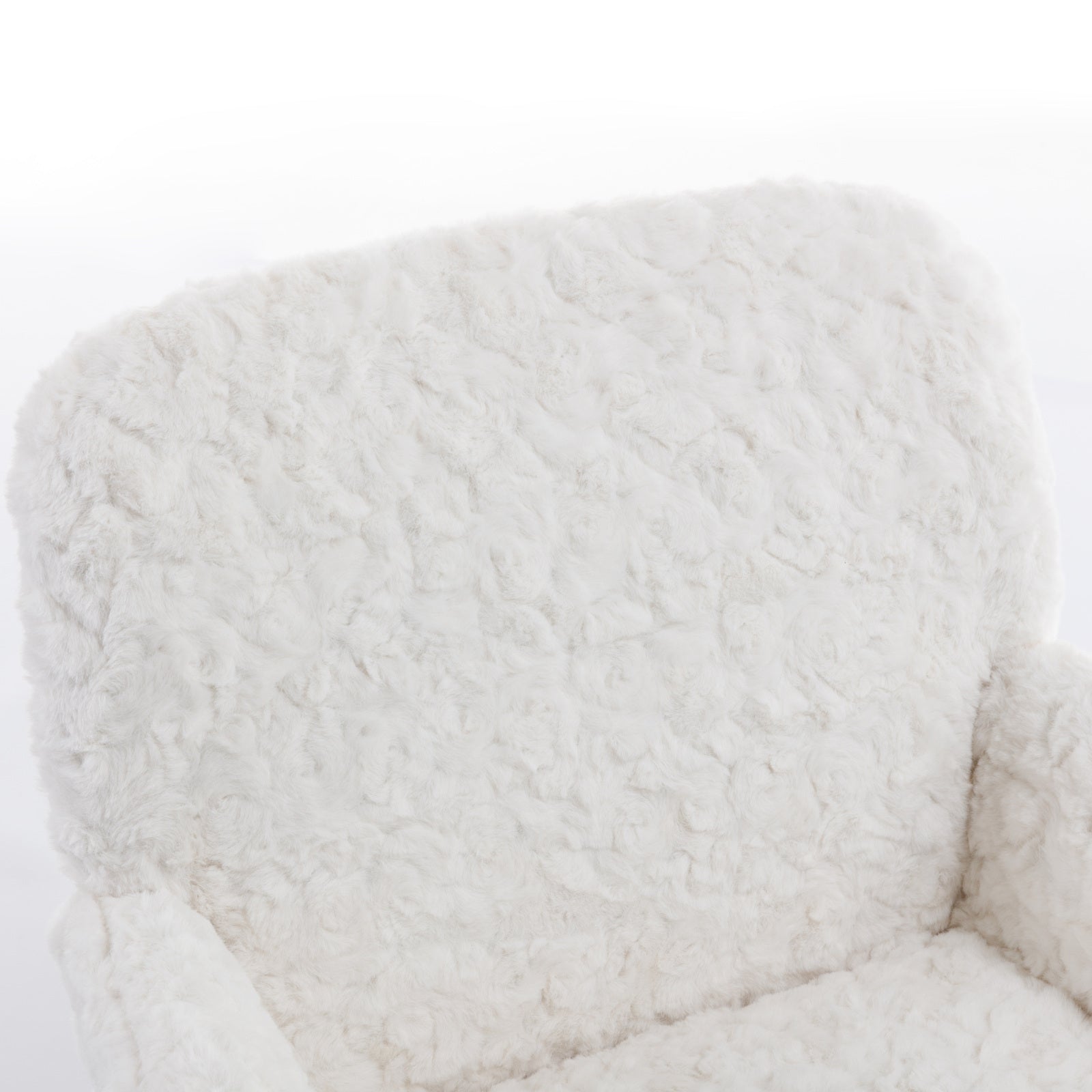 A&A Furniture Artificial Rabbit Hair Office Chair with Golden Metal Base, Adjustable Swivel Vanity Chair, Beige Velvet - Gran