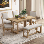 TREXM 6-Piece Retro Dining Table Set for 6, 60' Wood Kitchen Table and Chairs Set of 4 with Bench Designed Trestle Base for kitchen & Dining Room (Natural) - Grand Goldman Shop