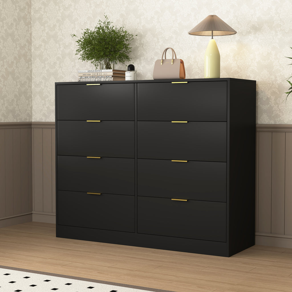 8 Drawers Dresser for Bedroom, Wood Bedroom Dresser Modern Drawer Chest, 8 Chest of Drawer, Tall Dresser for Closet, Dressers Organizer for Living Room, Closet, Hallway Black - Grand Goldman Shop