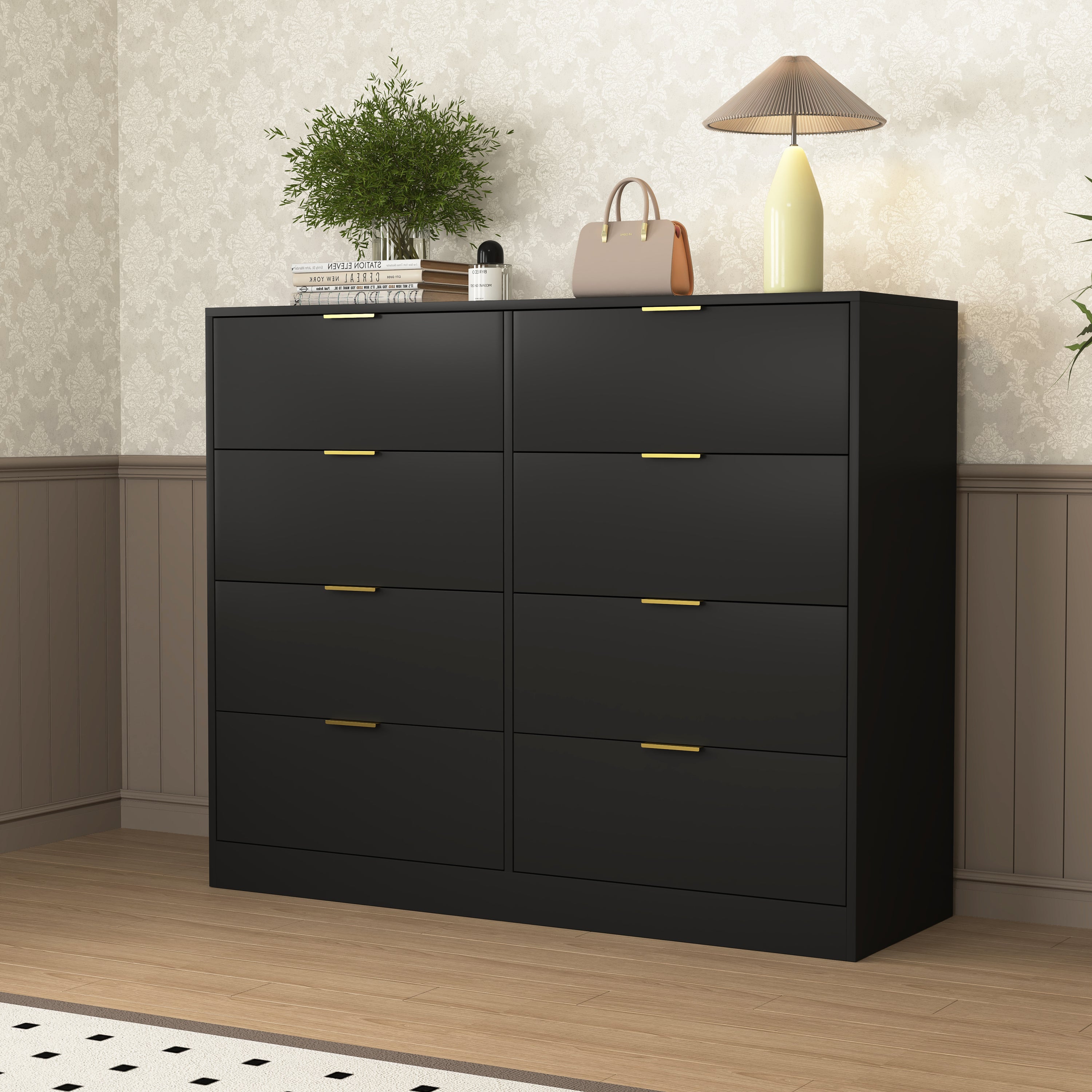 8 Drawers Dresser for Bedroom, Wood Bedroom Dresser Modern Drawer Chest, 8 Chest of Drawer, Tall Dresser for Closet, Dressers Organizer for Living Room, Closet, Hallway Black - Grand Goldman Shop