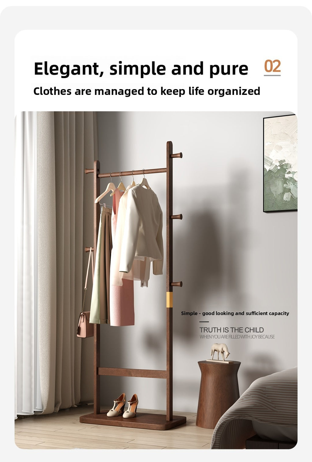 Coat Racks solid wood hanger 23.6* 11*71in Solid environmental protection easy to assemble beautiful can be placed in the bedroom/entrance/living room (Walnut) - Grand Goldman Shop