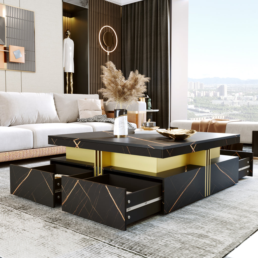 Modern Black Square Storage Coffee Table With 4 Drawers - Grand Goldman Shop