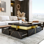 Modern Black Square Storage Coffee Table With 4 Drawers - Grand Goldman Shop