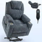 Up to 350 LBS Chenille Power Lift Recliner Chair, Heavy Duty Motion Mechanism with 8-Point Vibration Massage and Lumbar Heating, USB and Type-C Ports, Stainless Steel Cup Holders, Blue - Grand Goldman Shop