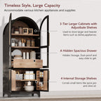 K&K 71' Tall Arched Kitchen Pantry Cabinet with Door Shelves, Farmhouse Kitchen Storage Cabinet with Open & Adjustable Shelves, Hidden Drawer & Glass Door, Cupboard for Kitchen, Dining Room, Black - Grand Goldman Shop