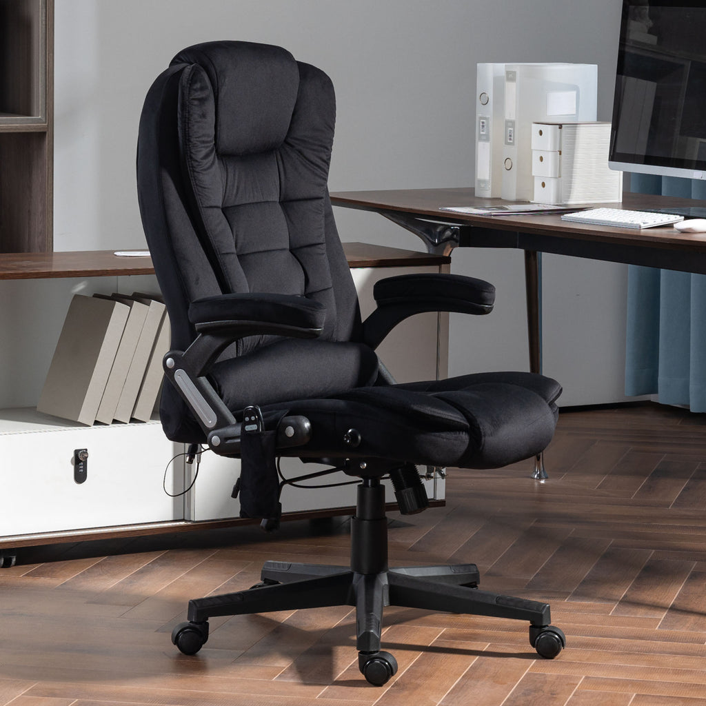 HOMCOM 6 Point Vibrating Massage Office Chair with Heat, Velvet High Back Executive Office Chair with Reclining Backrest, Pad