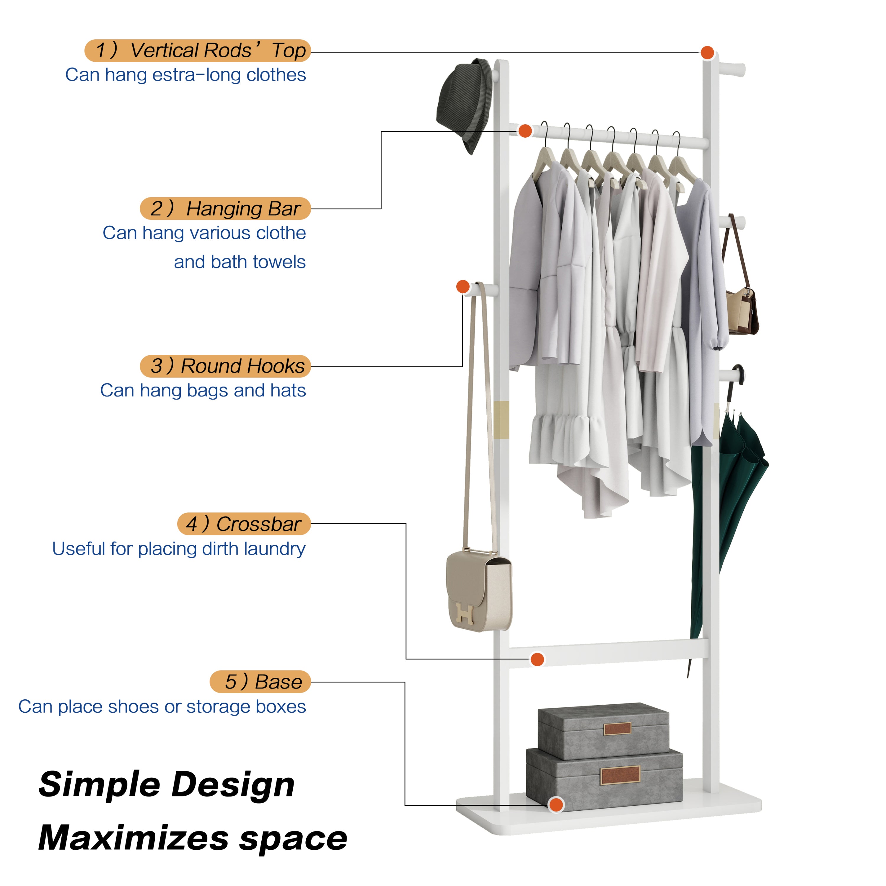 Coat Racks solid wood hanger 23.6* 11*71 in Solid environmental protection easy to assemble beautiful can be placed in the bedroom/entrance/living room (white) - Grand Goldman Shop