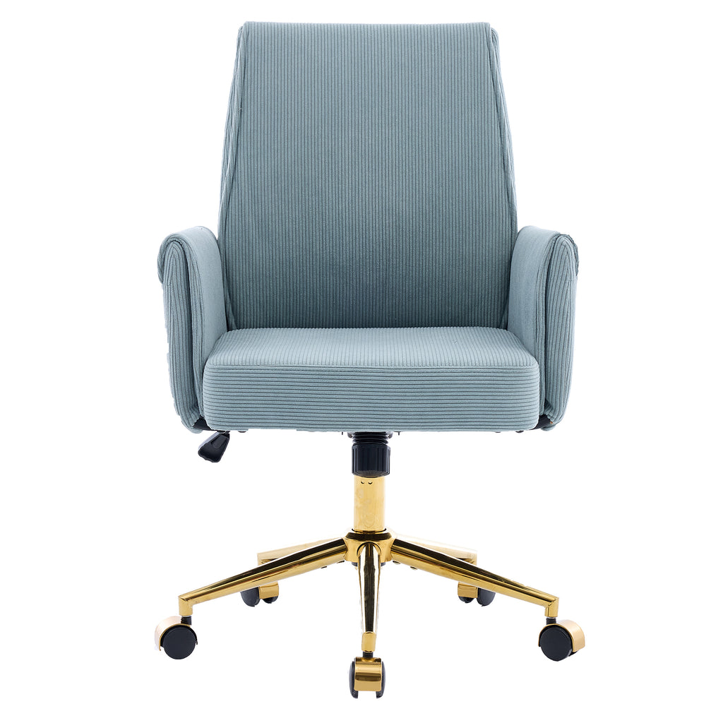 Ergonomic Mid-Back Office Chair with Striped Corduroy Fabric, Blue, Designed for Work, Study, and Relaxation | Premium Home D