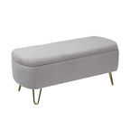 Grey Storage Ottoman Bench for End of Bed Gold Legs, Modern Grey Faux Fur Entryway Bench Upholstered Padded with Storage for Living Room Bedroom - Grand Goldman Shop