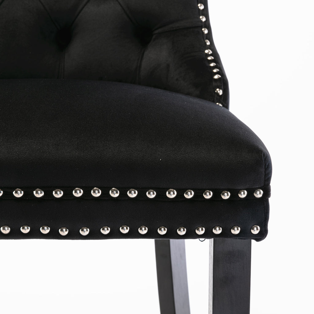 Contemporary Velvet Upholstered Barstools with Button Tufted Decoration and Wooden Legs, and Chrome Nailhead Trim, Leisure Style Bar Chairs,Bar stools, Set of 2 (Black),SW2002BK - Grand Goldman Shop