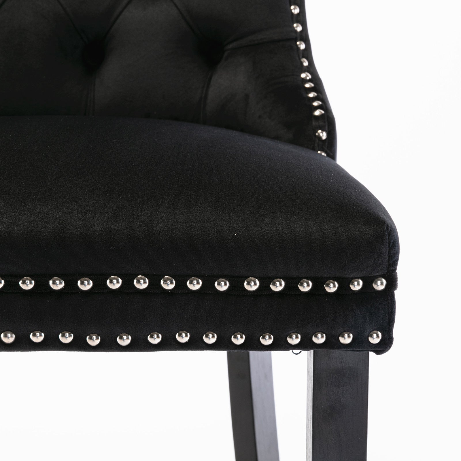 Contemporary Velvet Upholstered Barstools with Button Tufted Decoration and Wooden Legs, and Chrome Nailhead Trim, Leisure Style Bar Chairs,Bar stools, Set of 2 (Black),SW2002BK - Grand Goldman Shop