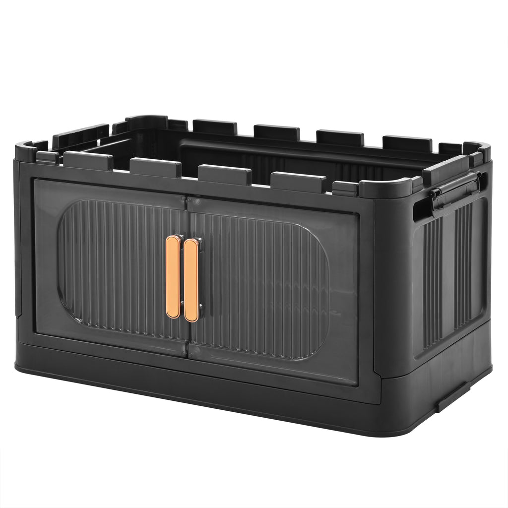 Black,20' Side Wide Folding Storage Cabinet ,5 Tiers,19.69'×11.81'×50.00',Collapsible Storage Bins with Magnetic Door, Plastic Storage Cabinet with Wheels - Grand Goldman Shop