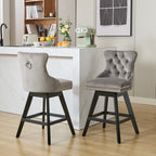 Swivel Velvet Barstools with Button Tufted Decoration and Wooden Legs, and Chrome Nailhead Trim, Leisure Style Bar Chairs,Bar stools, Set of 2 (Gray),SW1860GY - Grand Goldman Shop