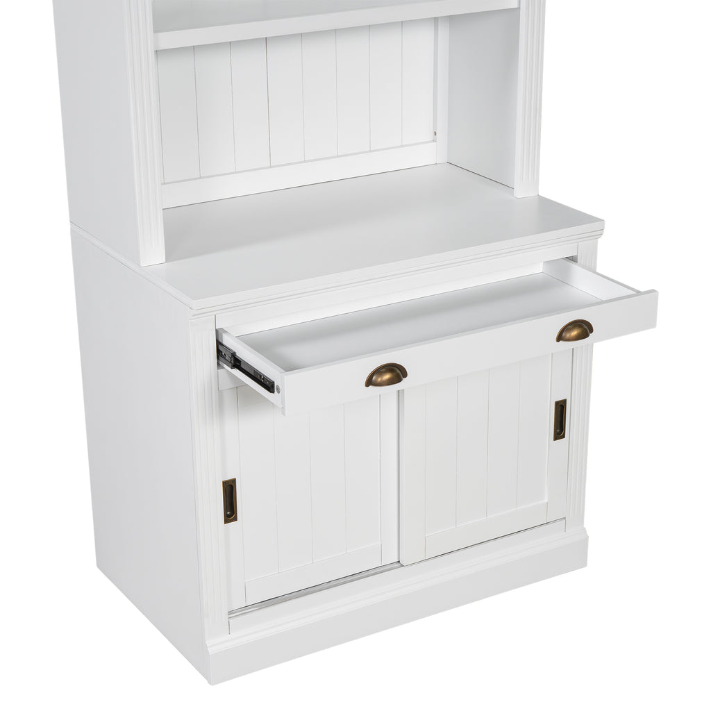 83.4'Tall Bookshelf Suite with LED Lighting, Modern Bookcase Suite with Sliding Doors,Drawers and Open Shelves,Storage Booksh