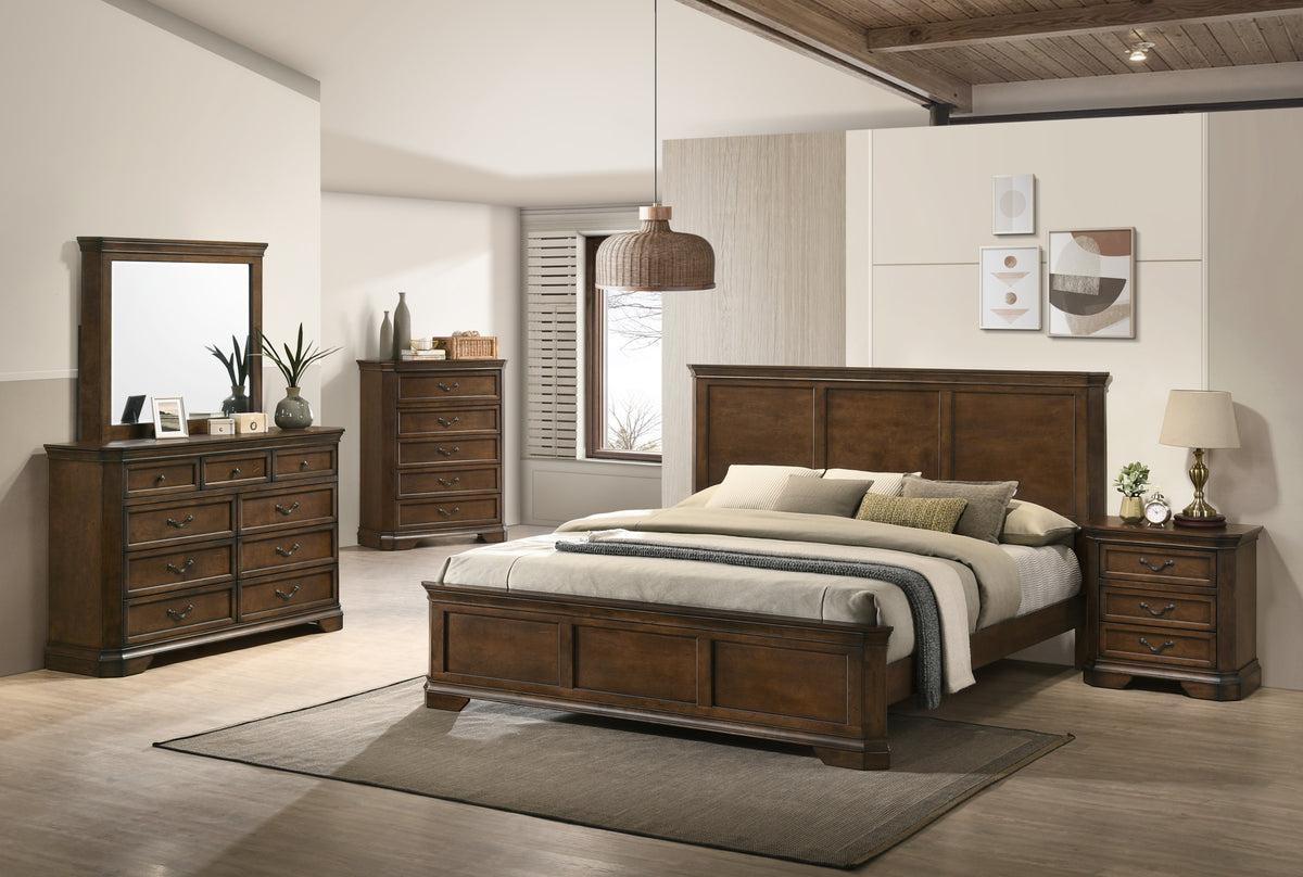 Maderne Traditional Wood Panel 5 pieces Queen Bed set with Dresser, Mirror, Nightstand and Chest - Grand Goldman Shop