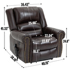Power Lift Recliner Chair Heat Massage Dual Motor Infinite Position Up to 350 LBS, Faux Leather, Heavy Duty Motion Mechanism with USB Ports, Brown - Grand Goldman Shop