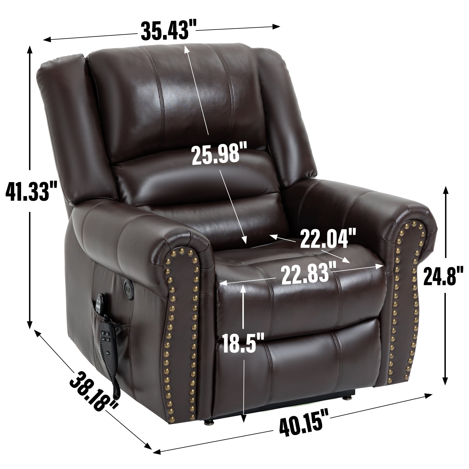 Power Lift Recliner Chair Heat Massage Dual Motor Infinite Position Up to 350 LBS, Faux Leather, Heavy Duty Motion Mechanism with USB Ports, Brown - Grand Goldman Shop