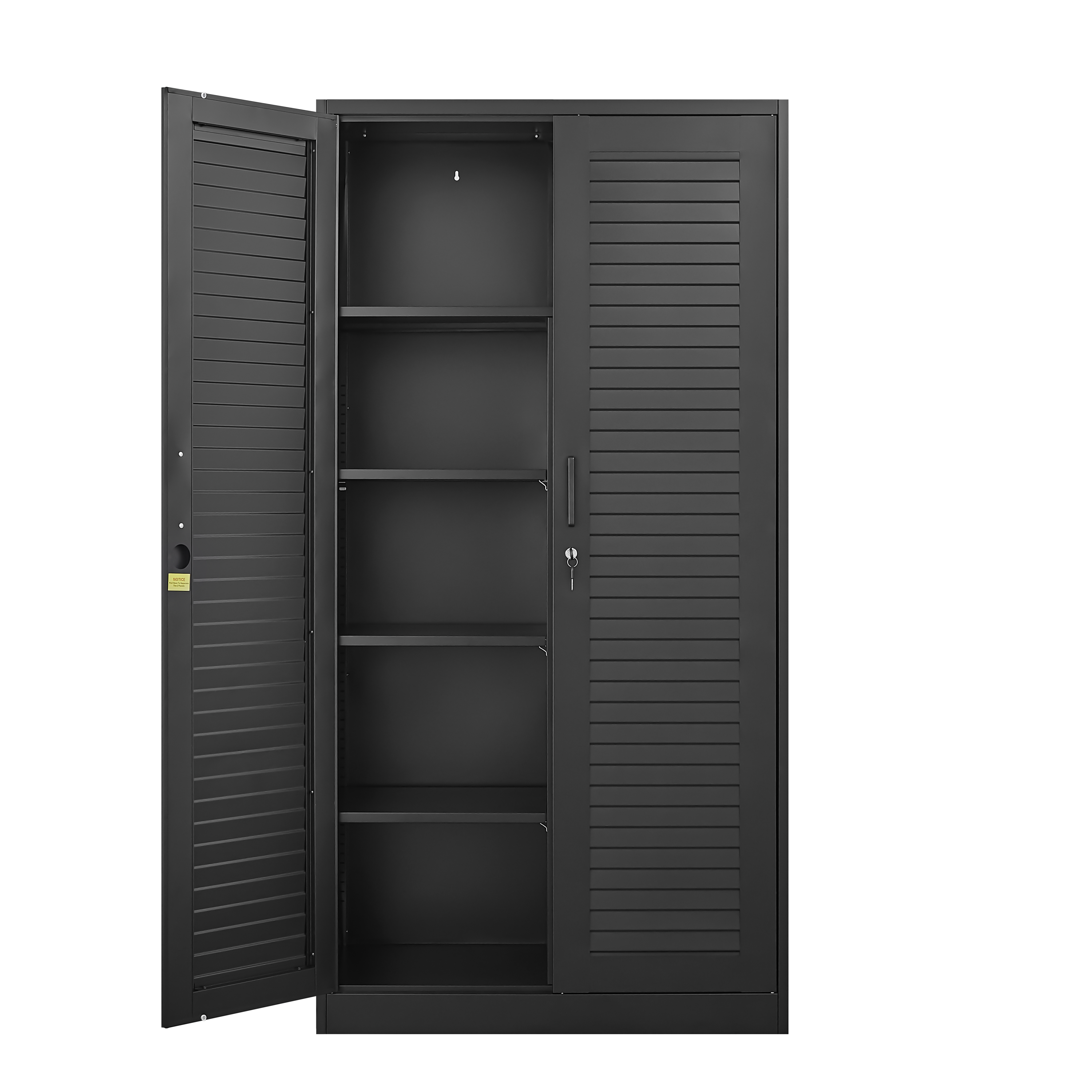 Wide & Deep Metal Storage Cabinet with Hanging Rod,Black Broom Closet Storage Cabinet with Lock, Tall Wardrobe Cabinets with 