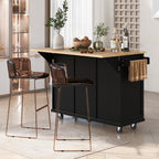 Kitchen Cart with Rubber wood Drop-Leaf Countertop ,Cabinet door internal storage racks,Kitchen Island on 5 Wheels with Storage Cabinet and 3 Drawers for Dinning Room, Black - Grand Goldman Shop