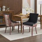 A&A Furniture,Ultra Side Dining Chair, Thickened fabric chairs with neutrally toned solid wood legs, Bronze nail head, Set of 2,Leopard Print - Grand Goldman Shop
