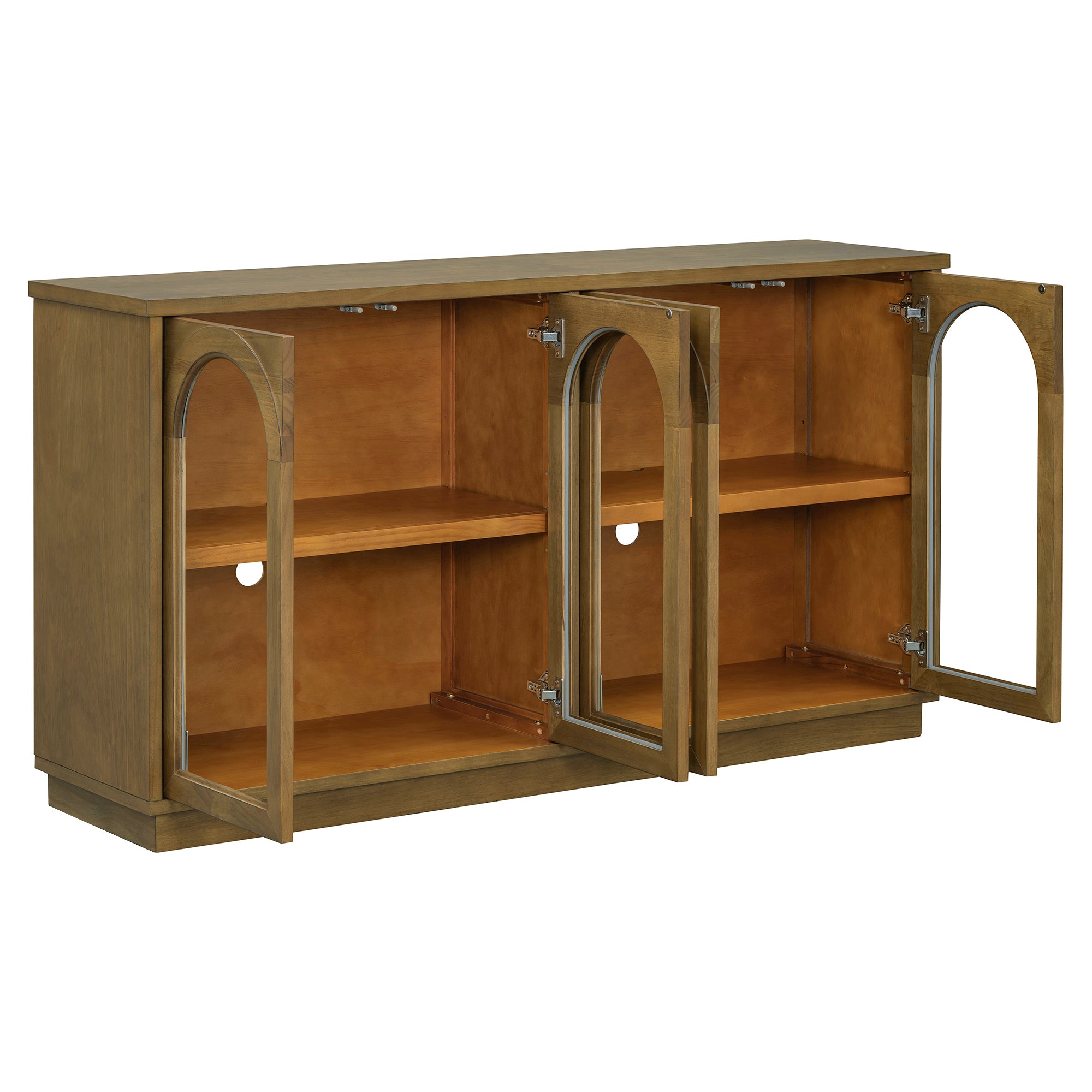 TREXM 4-Door Large Storage Buffet Cabinet with Glass Doors, Arched Cabinet with Adjustable Shelves for Kitchen, Dining Room and Living Room (Old Pine) - Grand Goldman Shop