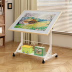 (WHITE) Wooden 1500 Piece Puzzle Table with Drawer, 35'*27.17' Adjustable Puzzle Table, 360° Tilting Puzzle Table with Legs a